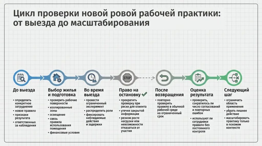 Цикл проверки новой рабочей практики : от выезда до масштабирования